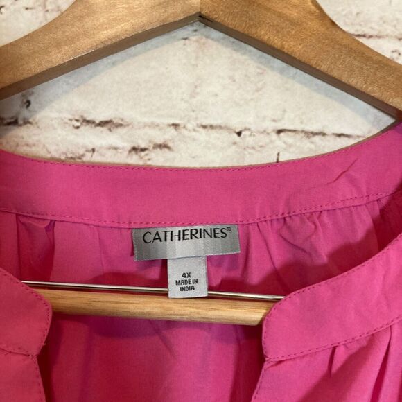 Catherines Top Womens 4X Hot Pink Tunic Long Sleeve Button Front Plus Size - Picture 5 of 14